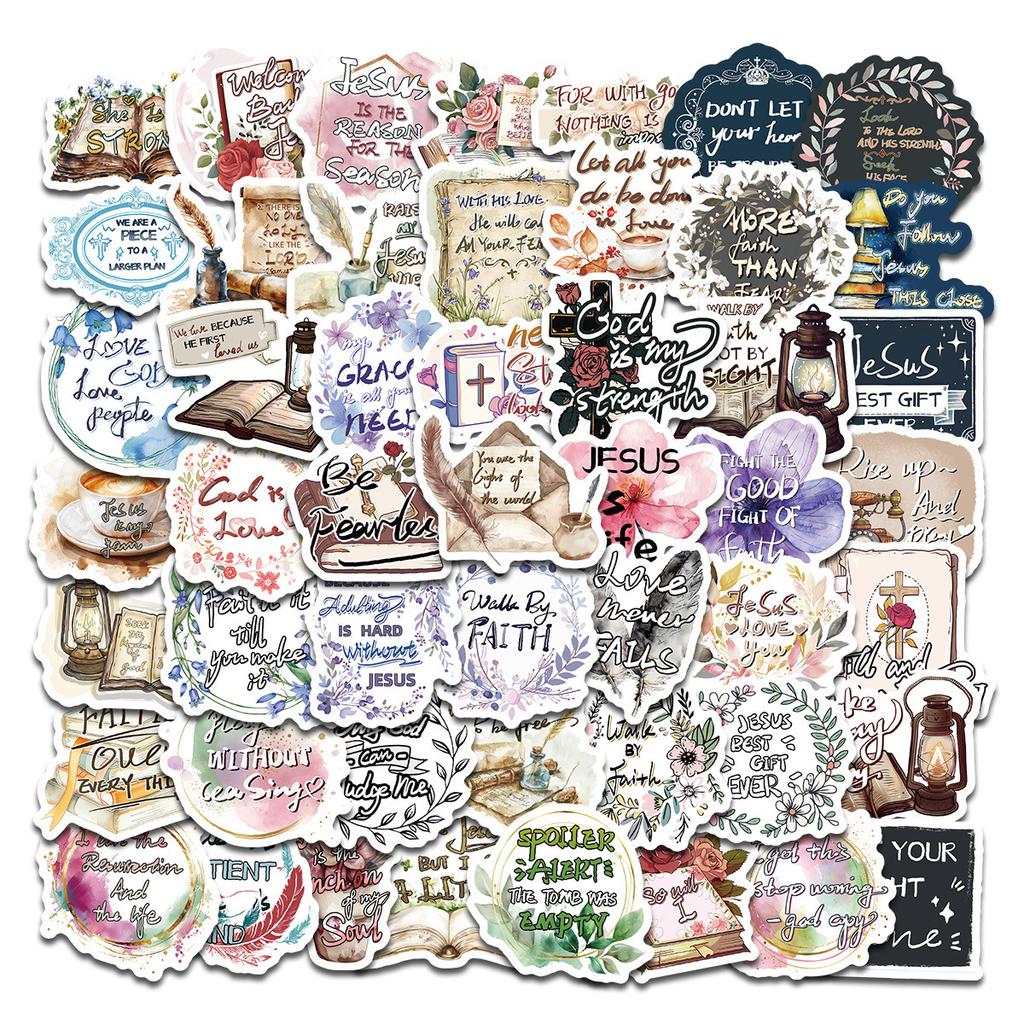 50 Bibles Jesus Phrase Inspirational English Text Stickers DIY Suitcase Laptop Water Cup Stickers