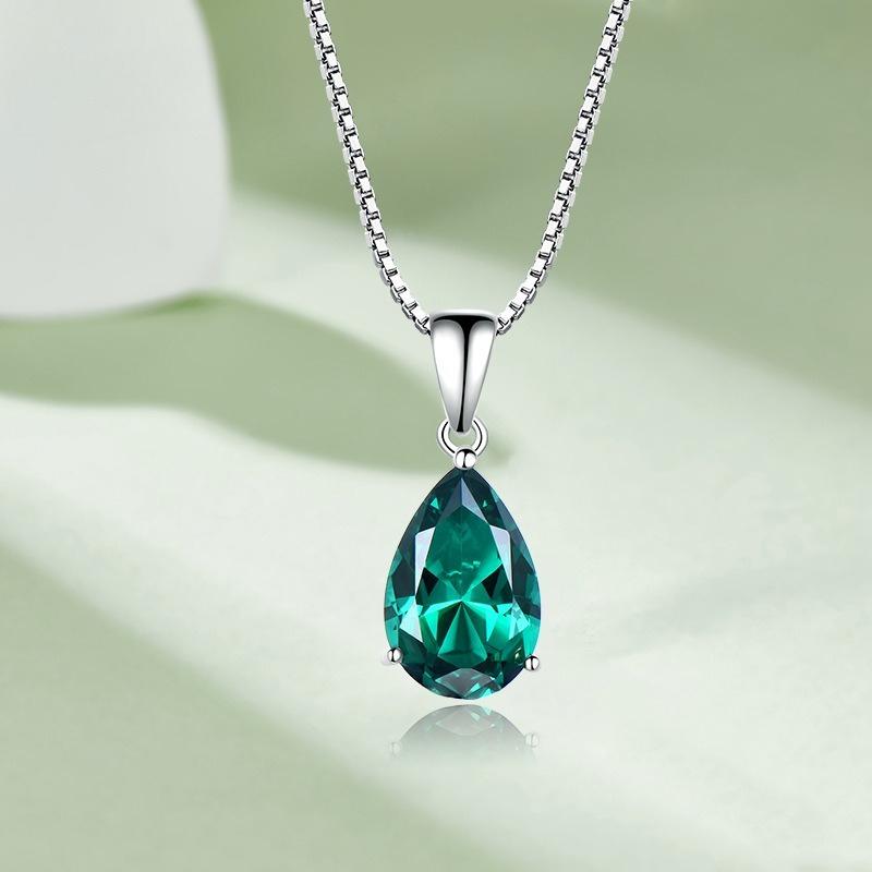 100% 925 Sterling Silver Pendant  Necklace for Women High Quality Gemstone Simple Blue Emerald Wedding Party Fine Jewelry Gift