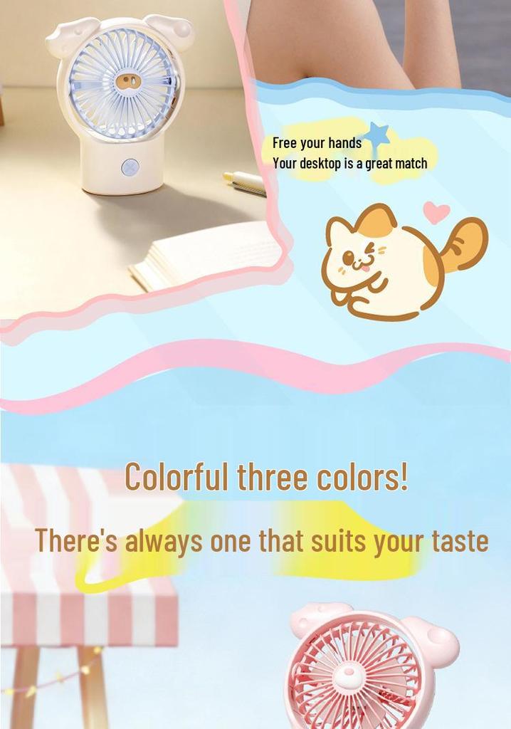 Taiwanese Style Portable Mini Desktop Fan - Three Speed, USB Rechargeable, with Cute Cheese Pet Design.