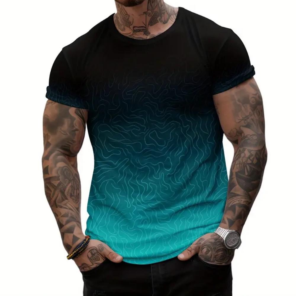 Gym Clothes Man Two Color Gradient 3D Printed Round Neck Men Short Sleeve T-Shirt Outdoor Casual Running Sports Fitness T-Shirt