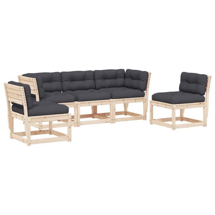VidaXL Salon de Jardin avec Coussins 5 pcs, Canapés de Patio, Ensemble de Meubles, Mobilier de Terrasse Extérieur, Bois de 3216980