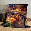 Fantasy battle scene with warriors, dragons, and castle under attack. for all seasons blanket lunch break throw gift