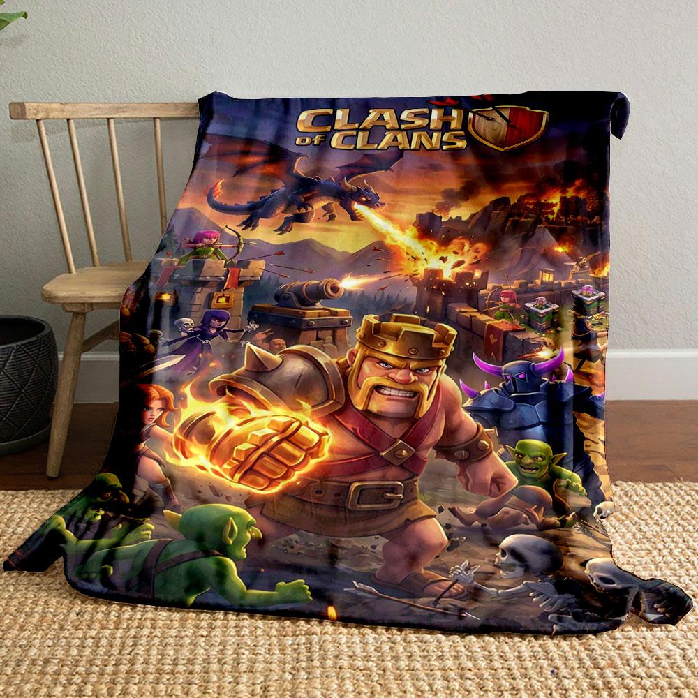 Fantasy battle scene with warriors, dragons, and castle under attack. for all seasons blanket lunch break throw gift