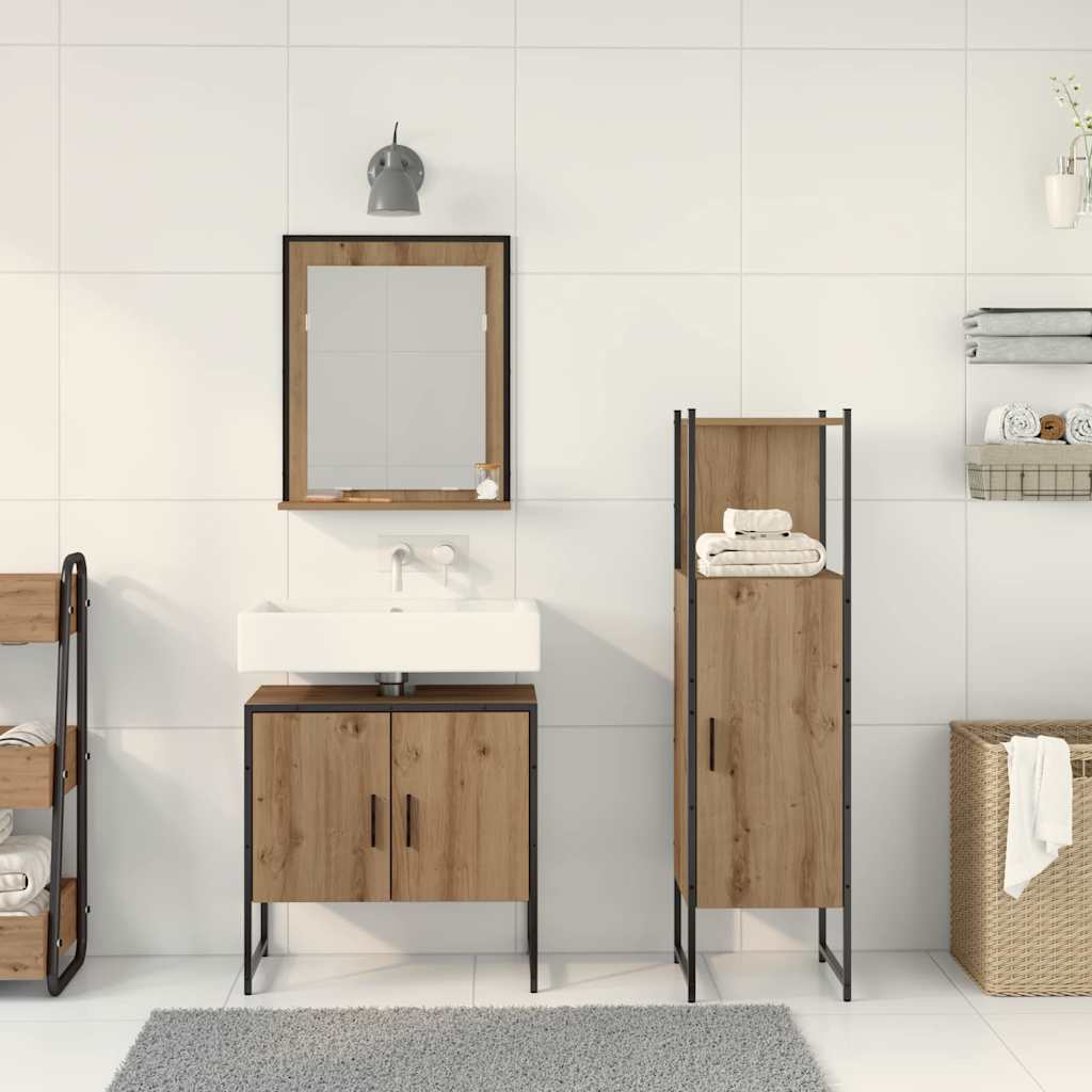 Bathroom Furniture Set with Shelf and Door 3 Pcs Brown Particleboard