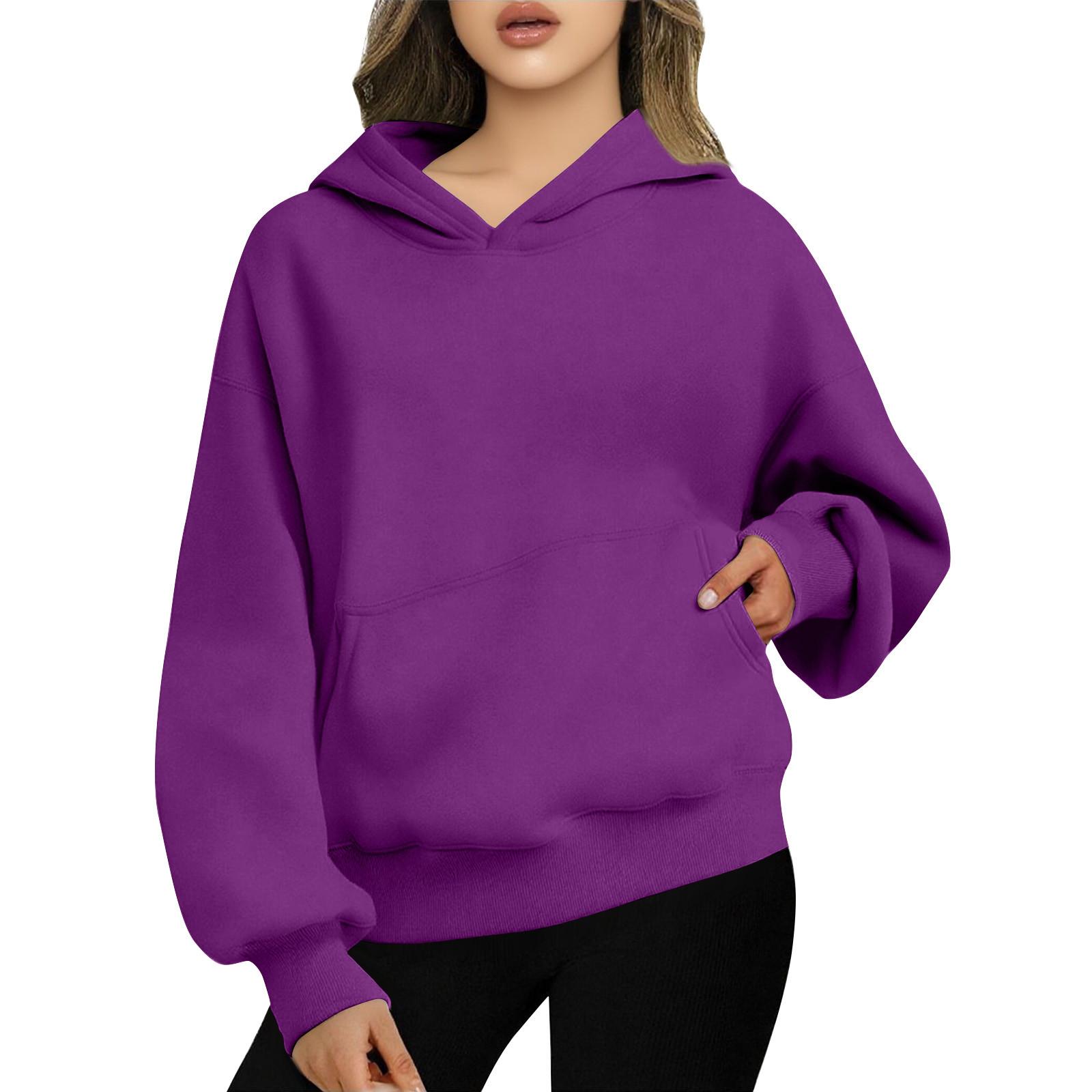 

Women s Oversized Hoodies Fleece Sweatshirts Fashion Pullovers Winter Clothing XL фіолетовий