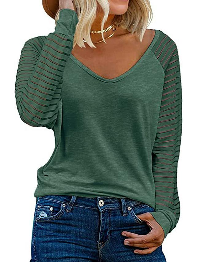 New Women's Patchwork Long Sleeve Striped Casual Loose Top