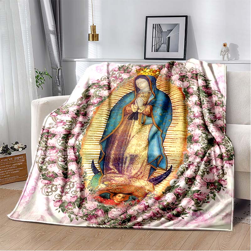 1 PC 3D printed flannel blanket (Our Lady of Guadalupe pattern) home blanket birthday gift. Customizable.
