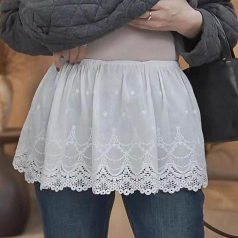 Embroidery Flower Lace Underskirt Slips Anti-glare Korean Style Lace Lining Petticoat Y2K Mesh Lace Safety Short Skirt Party