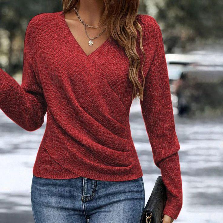 Women'S Elegant V-Neck Long Sleeve Sweater - Soft Warm Winter Pullover,Formal Tops for Women, Ladies Sweaters