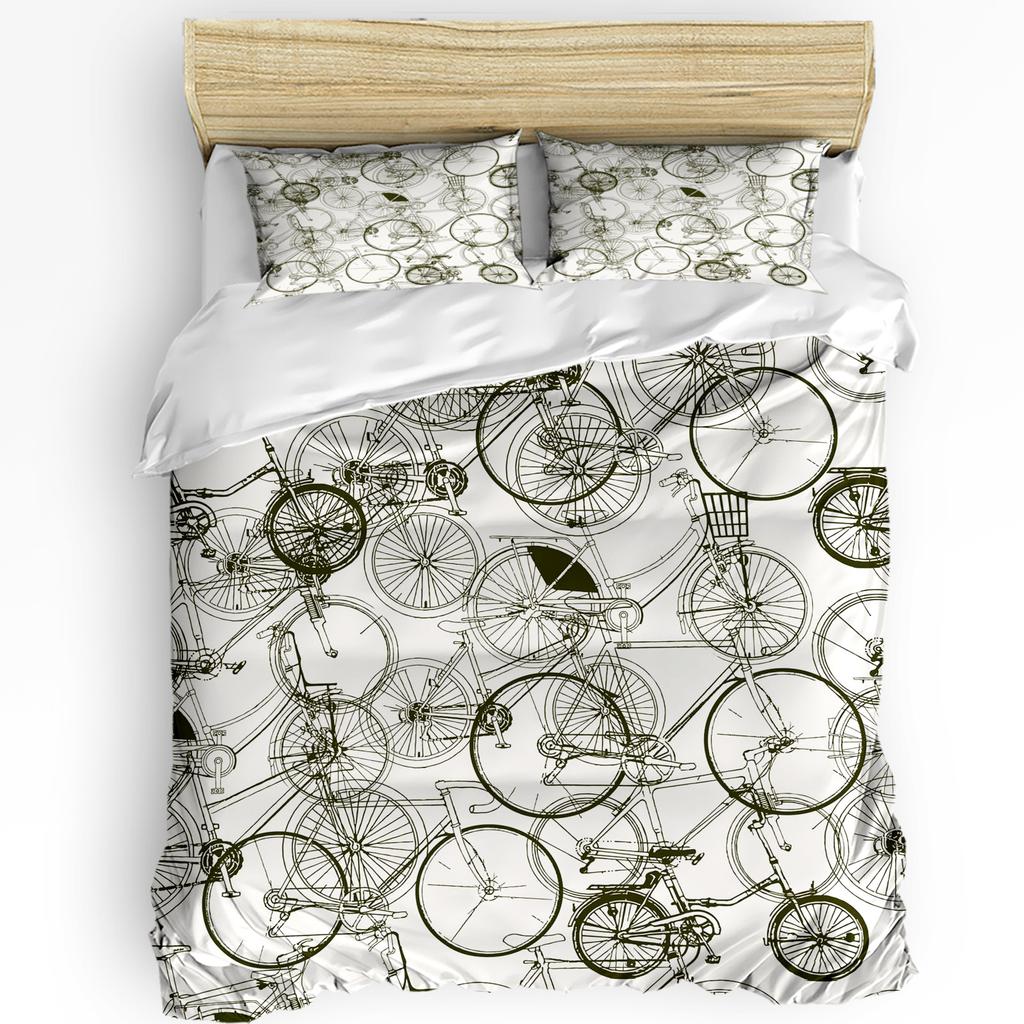 Colorful Bicycle White Printed Comfort Duvet Cover Pillow Case Home Textile Quilt Cover Boy Kid Teen Girl 3pcs Bedding Set