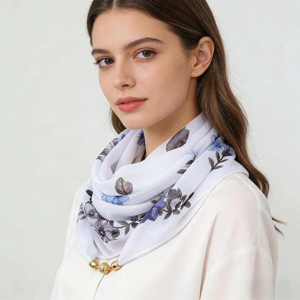Women's Chiffon Scarf, Lightweight Satin Chiffon, Lightweight and Breathable, Floral Pattern, Essential for Holiday Travel