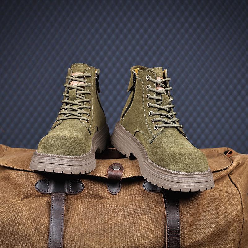 

Мужские желтые ботинки Martin 2024 года из натуральной кожи, на толстой подошве в стиле ретро, увеличивающие рост, универсальные высокие рабочие ботинки. 43 зелёный