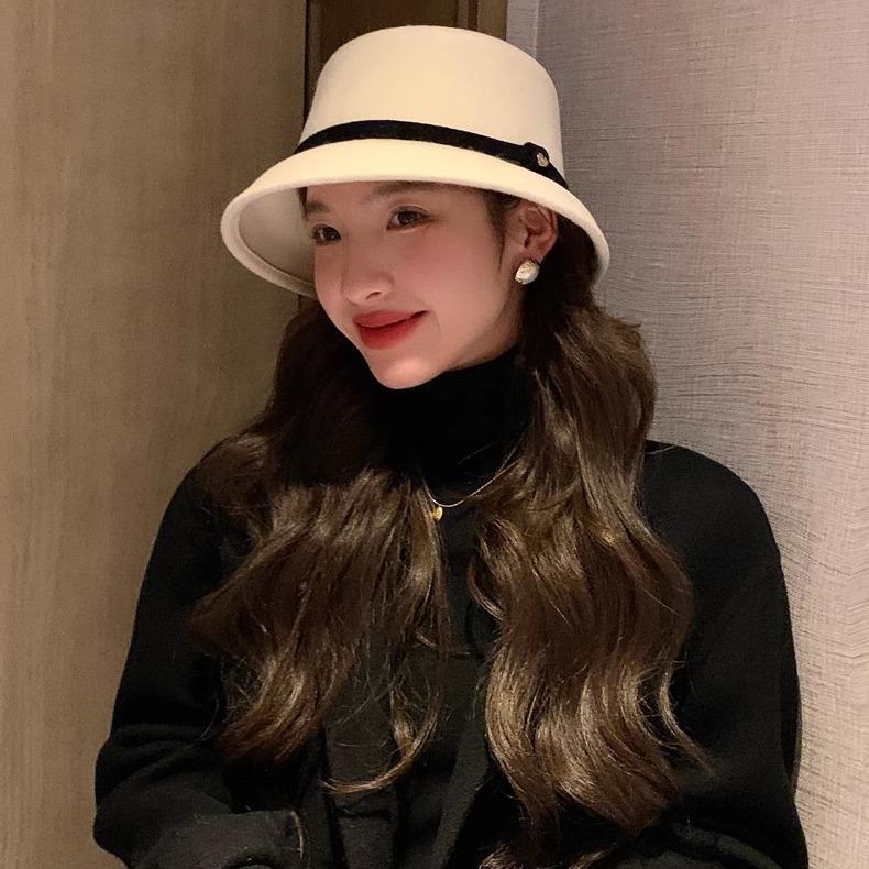 French elegant Hepburn style wool fisherman's hat children autumn and winter retro small fragrant style top hat showing face small lampshade hat tide