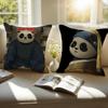 Retro Adorable Cute Panda Cartoon Art Cushion Cover Pillowcase Antidustmite Invisible Zipper Short Plush Sofa Cushion
