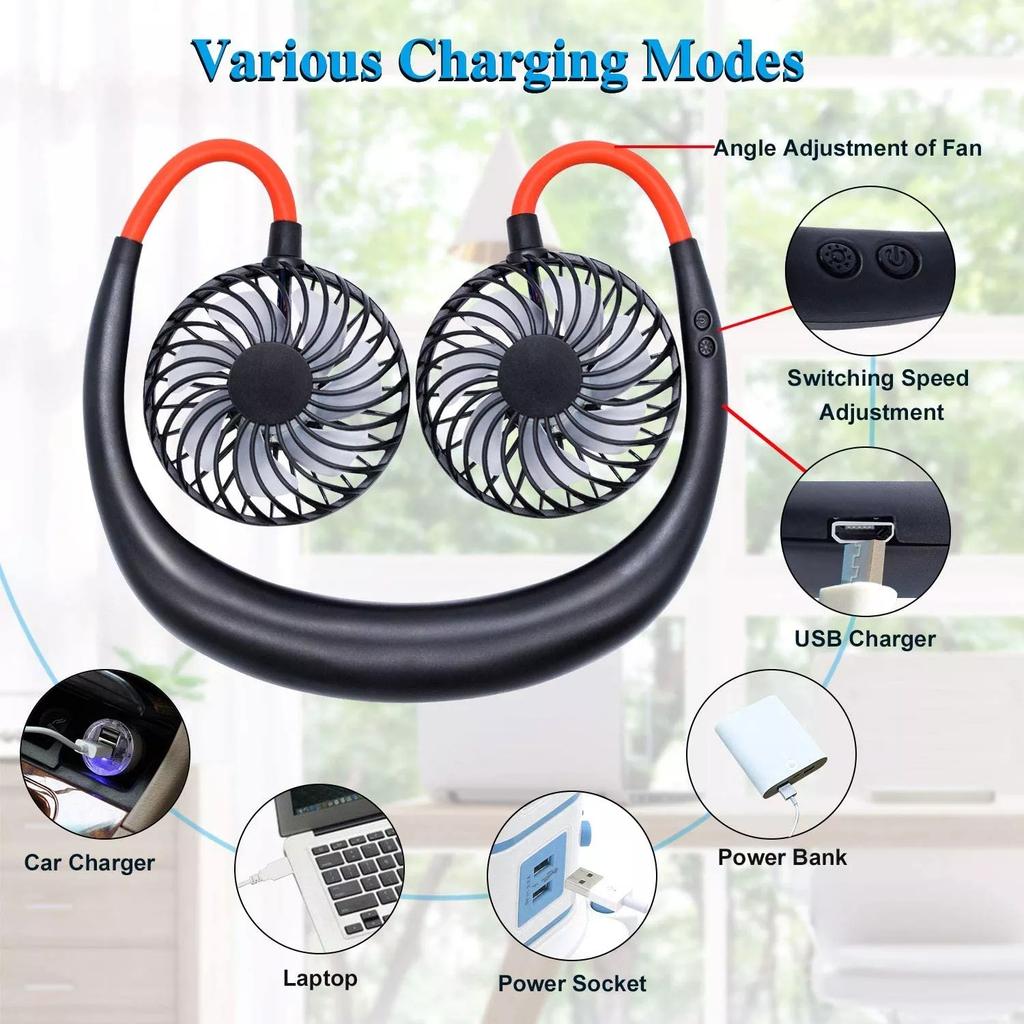 2022 Fashion Power Saving Hand-free Neck Fan Usb Fan Sport Mini Portable Hanging Neckband Fan