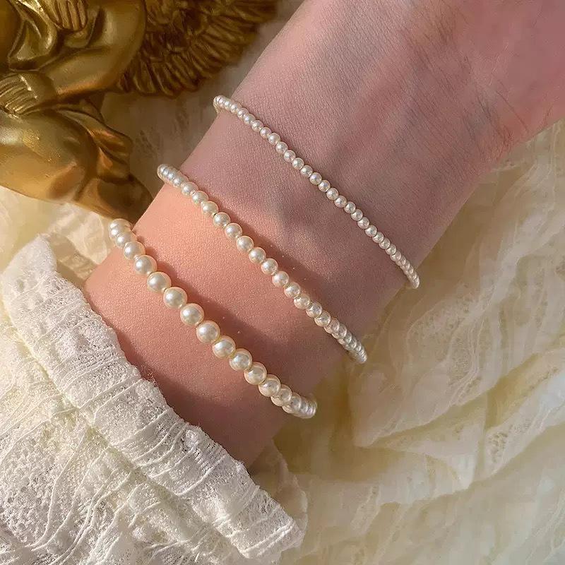 Französisches Retro S925 Sterling Silber Perlenarmband: Hochwertiges, schlichtes, vielseitiges Design