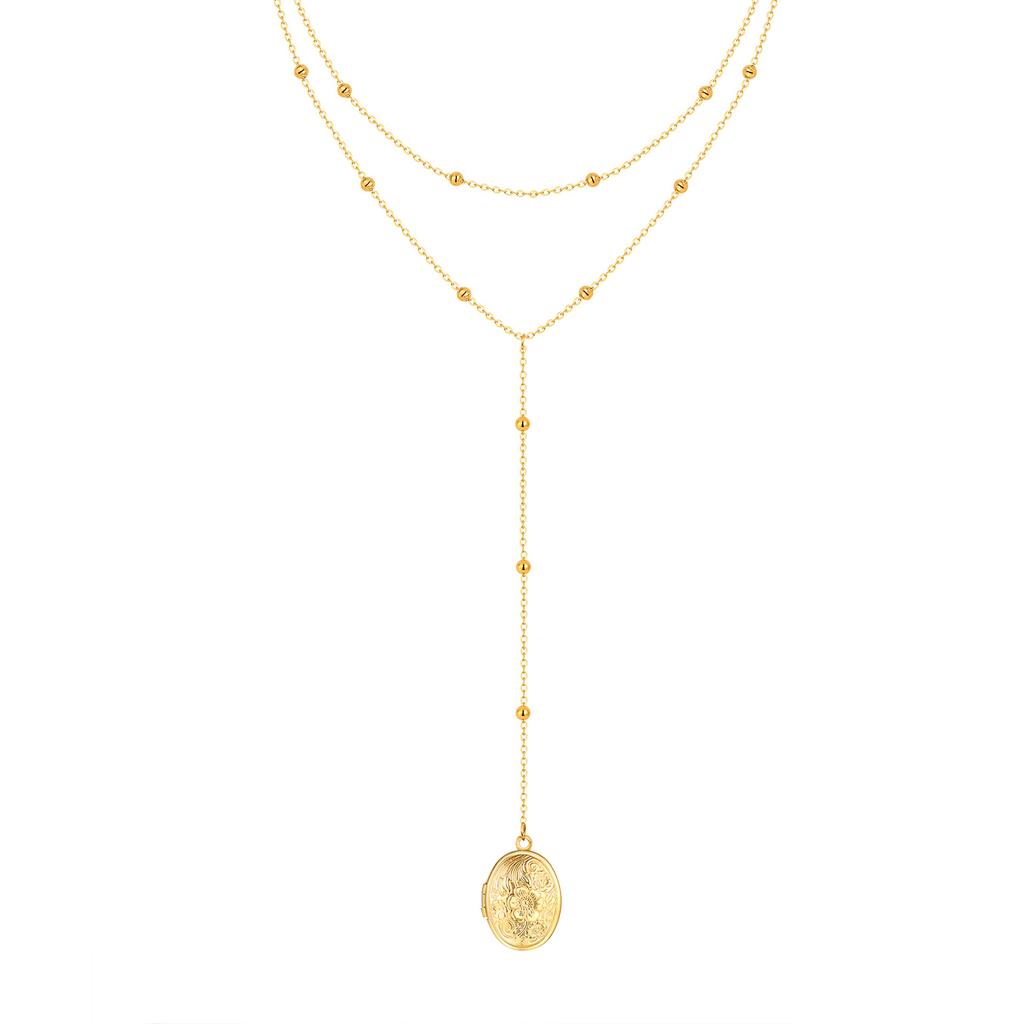 Women's Heart Locket Lariet Necklace, Adjustable Y-Shape Openable Pendant, Stainless Steel Gold Long Chain Fashion Jewelry