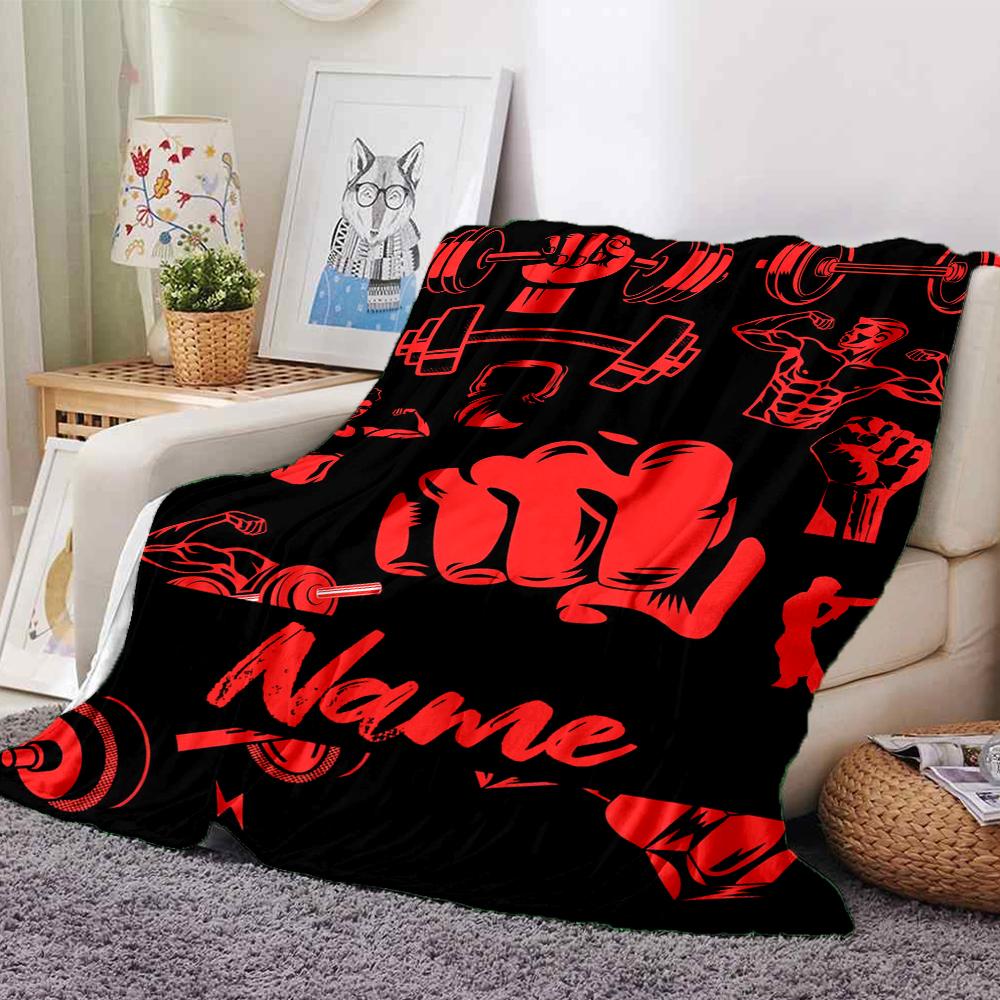 Custom Name Boxing Theme Printed Blanket - Perfect for Couch, Bed, Travel & Outdoor Use | Machine Washable, Cozy & Durable.