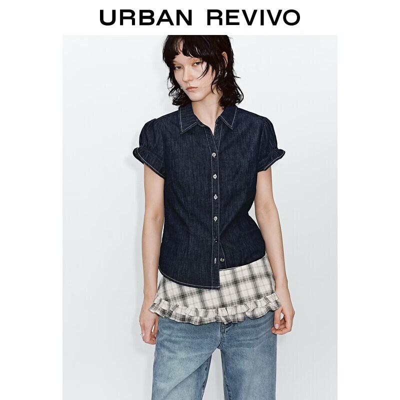 UR2026 Women s Urban Puff Sleeve Denim Shirt M