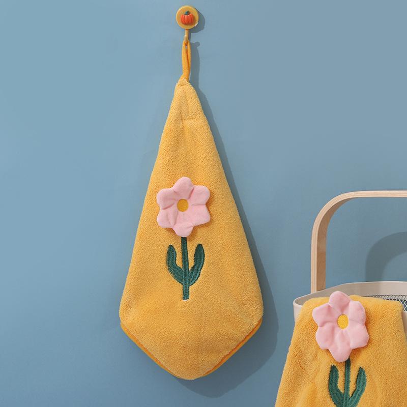 Soft Cute Cartoon Coral Fleece Hanging Hand Towel - Absorbent Kitchen Wiping Cloth
