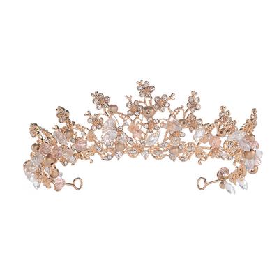 Forest Color Crystal Crown Rhinestone Pearl Handmade Tiara Bridal Dress Hair Accessories