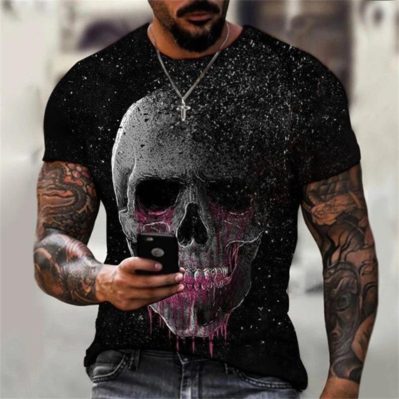Fashion Retro Skull 3D Printed T-shirt Hip Hop Personality Super Cool Horror Casual O-Neck Short Sleeve Tee