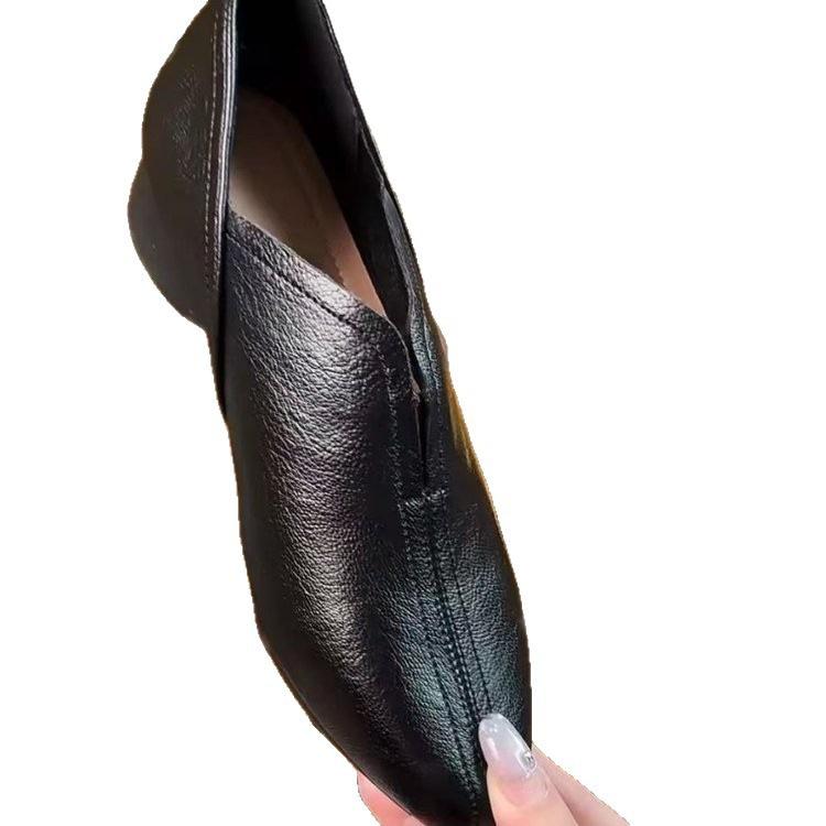 French Soft Leather Shallow Mouth Single Shoes Spring Flat Comfortable Soft Sole New Pointed Leather Shoes