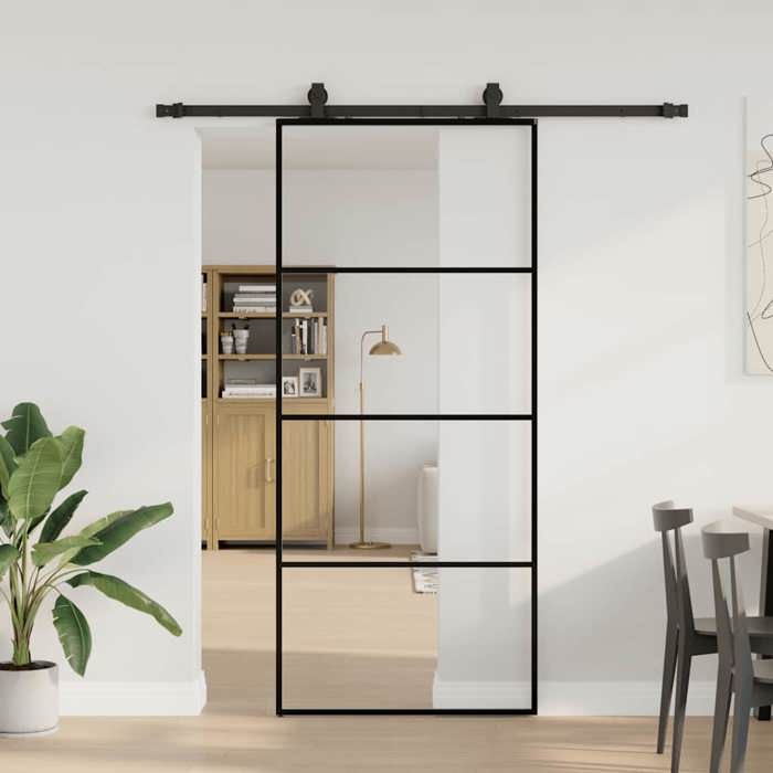 VidaXL Porte coulissante kit de quincaillerie noir 90x205 cm verre ESG, porte intérieure, porte de grange intérieure, porte 3375798