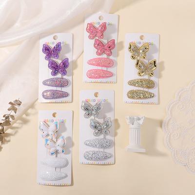 4pcs/set Glitter BB Hairs Clips Set Baby Girls Headwear Handmade Butterfly Kids Hairpins Fashion Barrettes Cute Hair Accessories