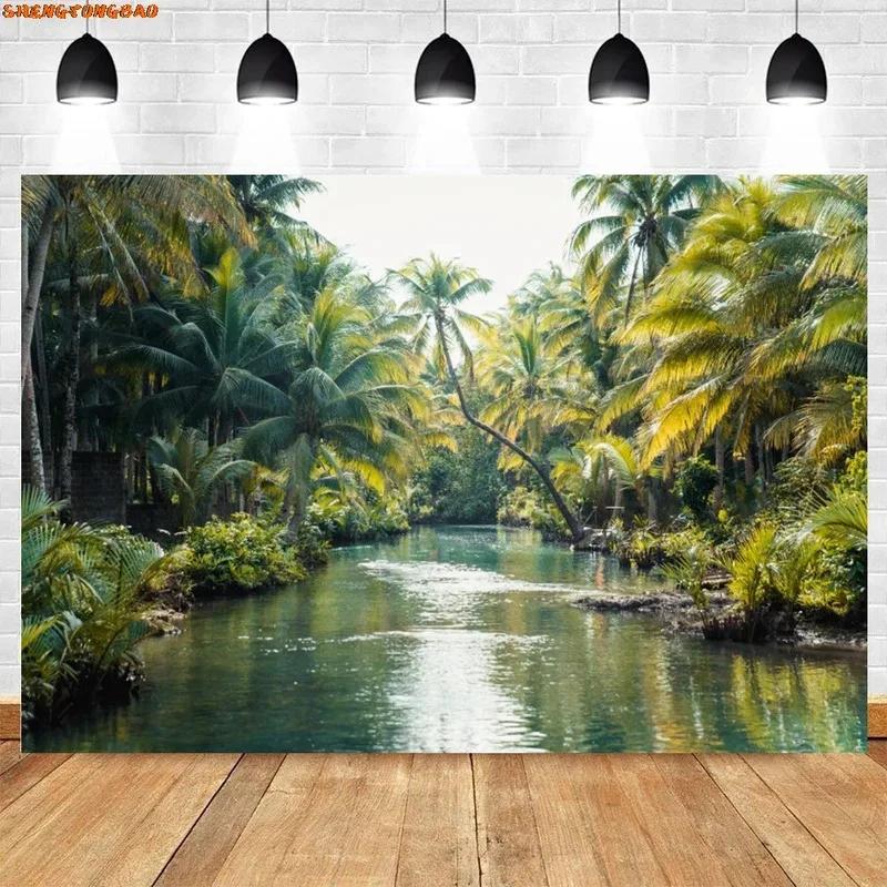 VIKAMA Jungle Lake Waterfall Tapestry Tropical Green Plant Forest Nature Scenery Wall Hanging Background Cloth for Home Decor5