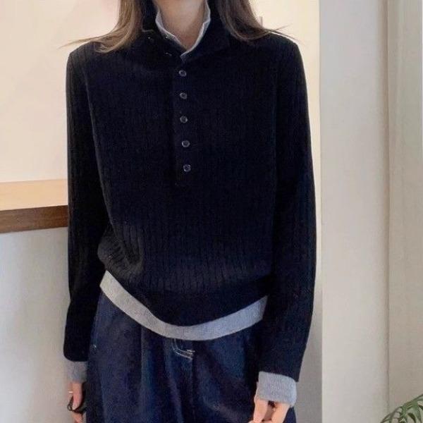 High Quality Knitted Shirt Women Casual Warm Color Blocking Fashion Autumn Winter Tops