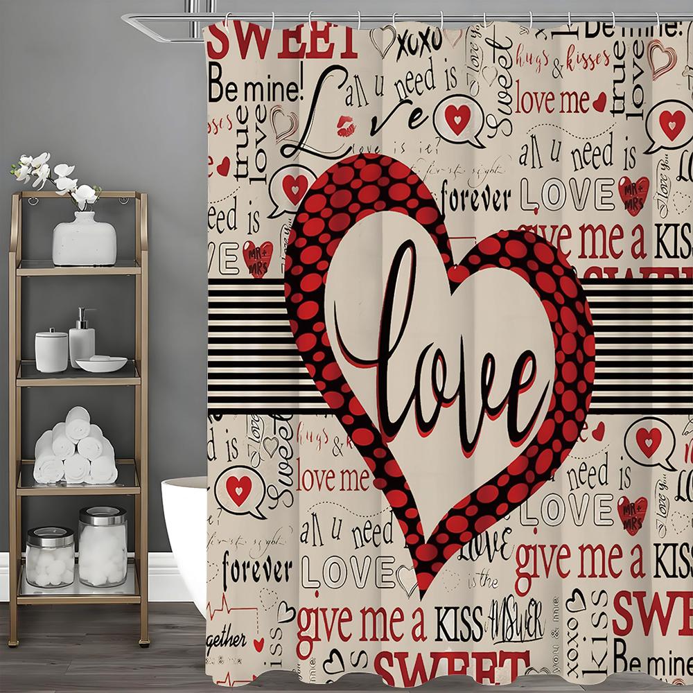 

Valentine s Day Love Text Shower Curtain, Bathroom Decorative Shower Curtain, Waterproof Shower Curtain with Hooks 90*180cm