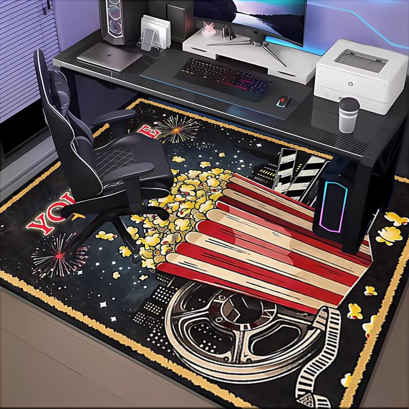 1PC Custom Name Movie Night Popcorn Party Theme Floor Mat Ideal for Living Room, Game Rooms, Office, Bedroom Floor Mat Playful Design