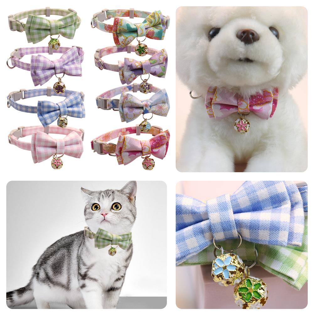 Cat Collar Breakaway With Cute Bow Adjustable Pet Cat And Dog Collar With Bell Adjustable Pet Collar Bownot Safety Necklace