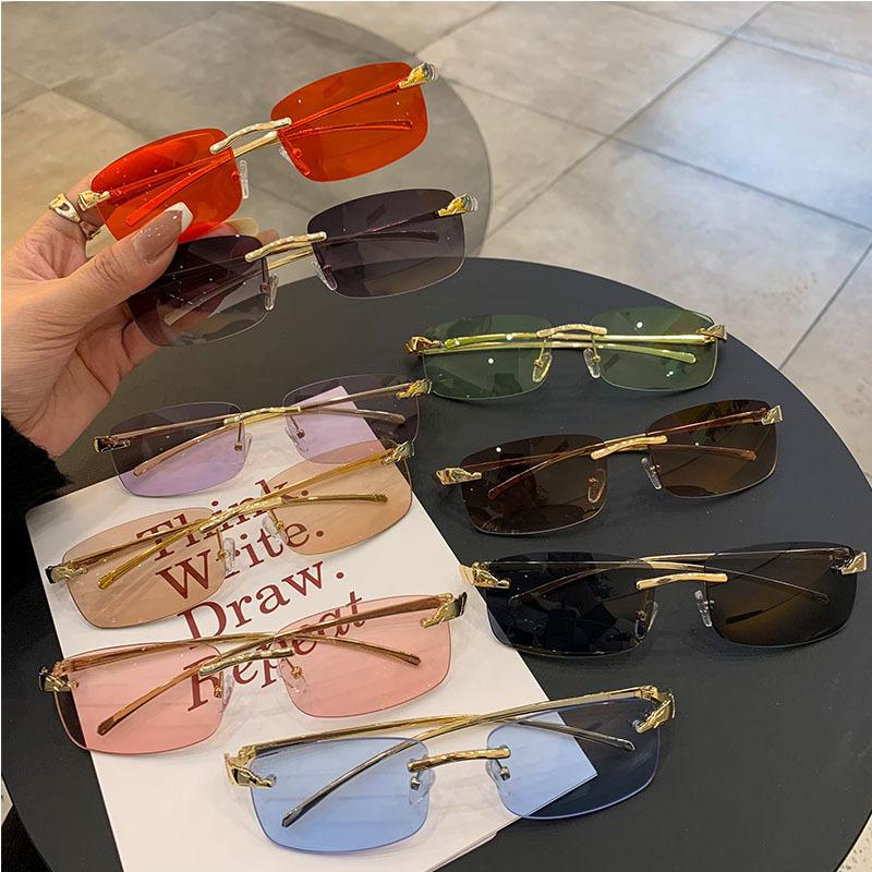 Vintage Sunglasses Rimless Cut Edge Sunglasses Fashion Designer Shades Luxury Golden Leopard Frame Sunglasses UV400