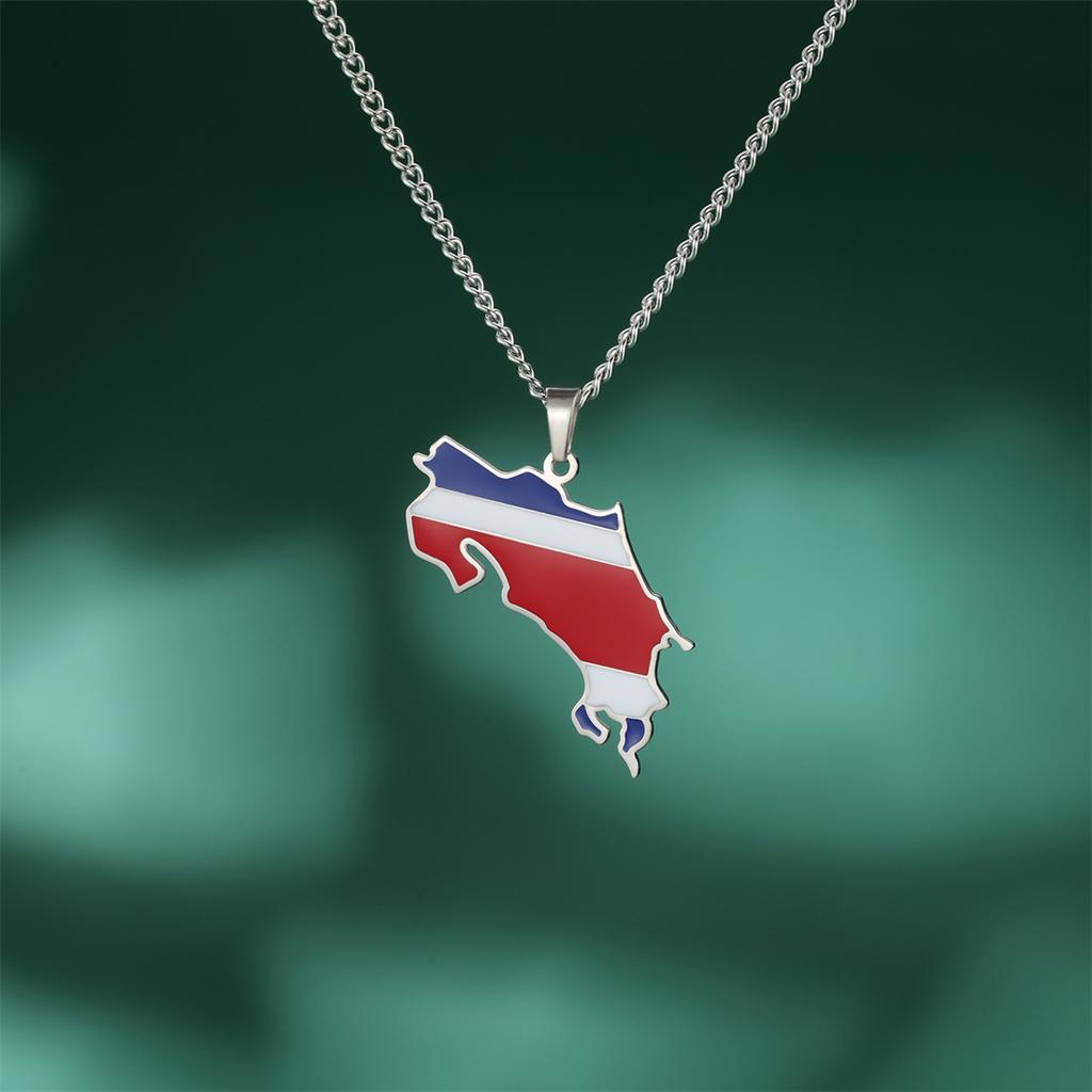 EUEAVAN Drip Oil Costa Rica Map Necklace For Women Stainless Steel Costa Rica Flag Pendant New Charm Fashion Party Jewelry Gifts