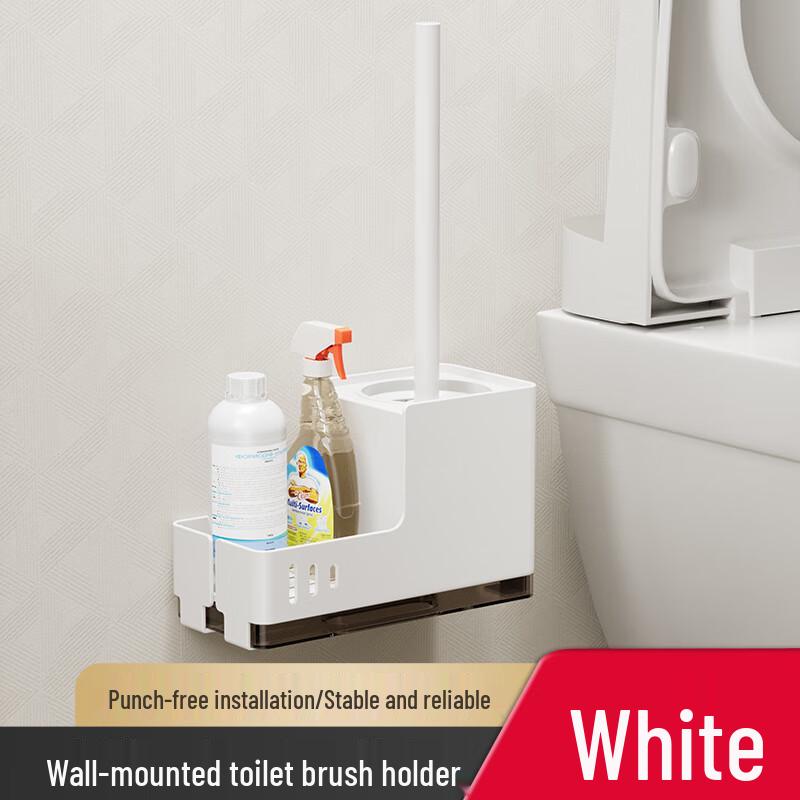 No-Drill Toilet Brush Holder with Storage Shelf