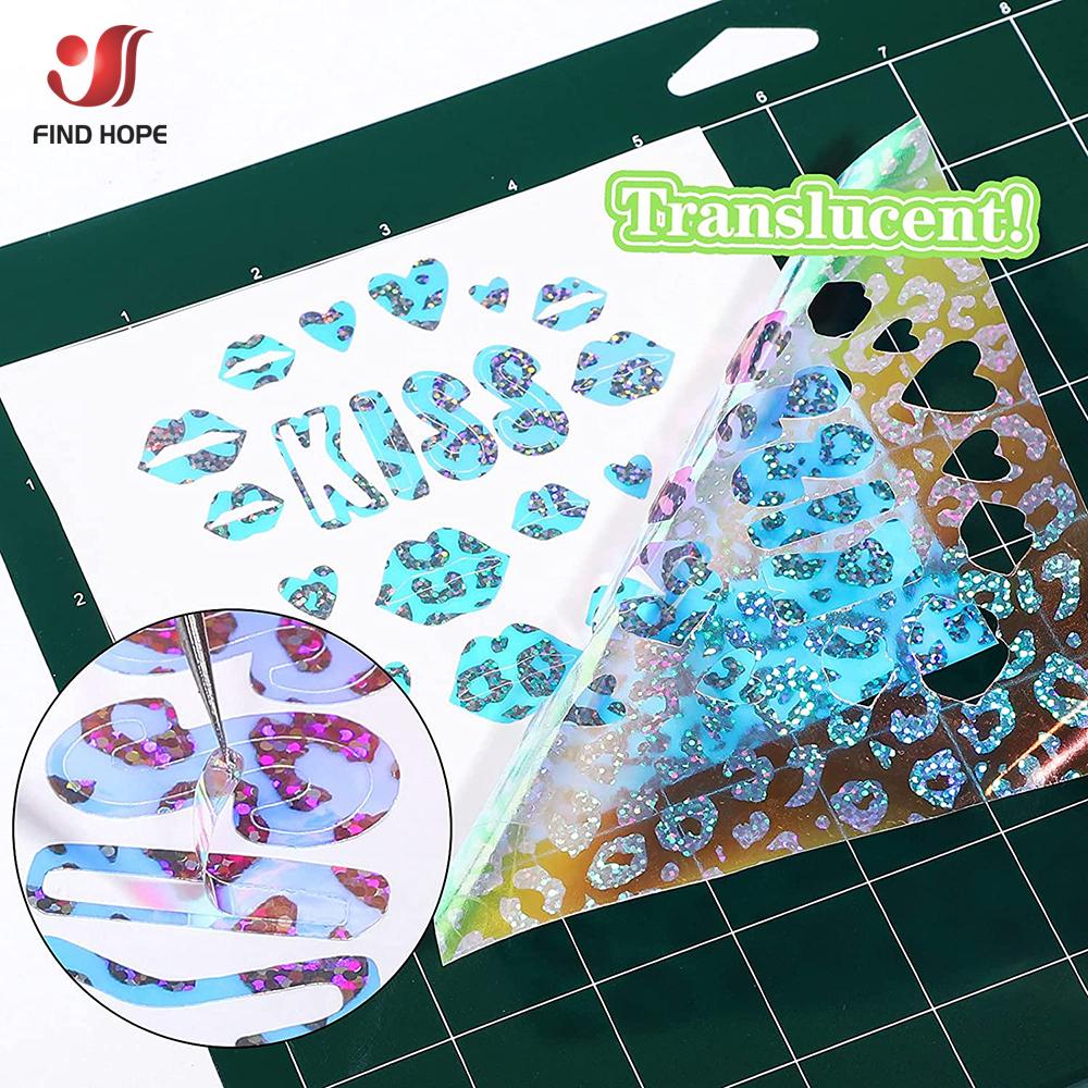 Holographic Adhesive Craft Vinyl for Cut Easy to Weed & Transfer Iridescent Film for Home Decor Logo Letters Car Glass Sheets