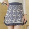 Oilproof Waist Apron Soft Touch Lace Embroidered Women Server Waitress Short Half Apron with 2 Pockets for Kitchen