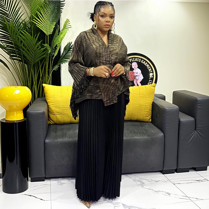 Miyake Falten Damen Sommer 2025 Übergroß Lässig Mode mit Afrikanischem Heißprägung