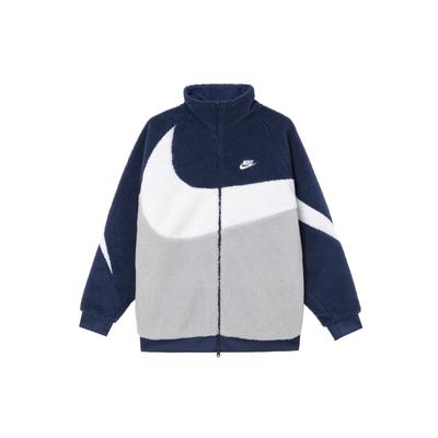Spor Giyim Swoosh Moda Rahat Yumuşak Çift Taraflı Yaka Polar Ceket Erkek ceketleri Derin Lacivert Beyaz Takım Mavisi-Gri BQ6546-411