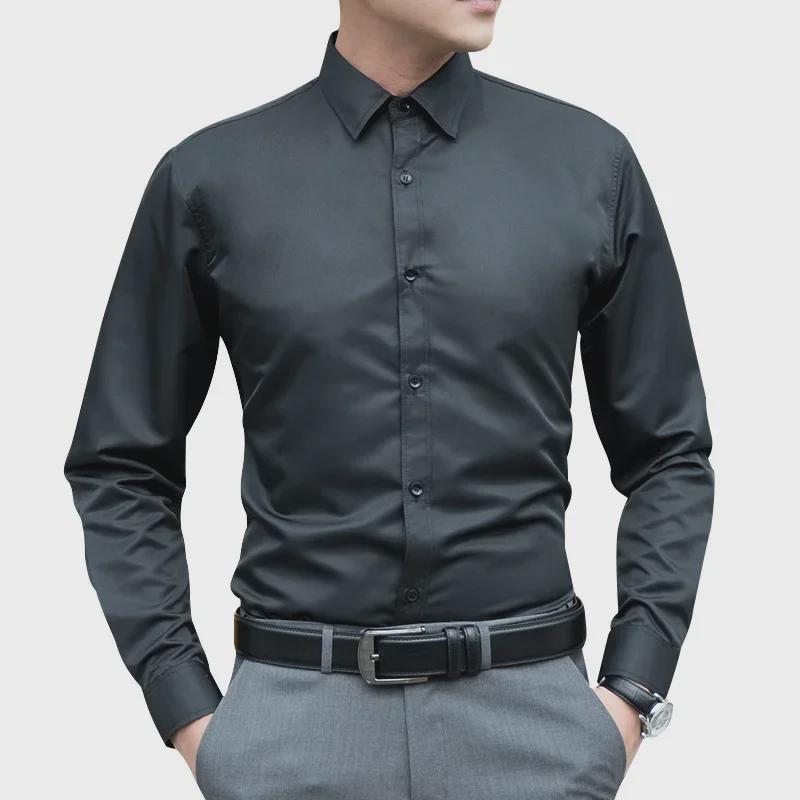 Men's White Slim-Fit Long-Sleeve Business Shirt (Plus Size & Unisex)