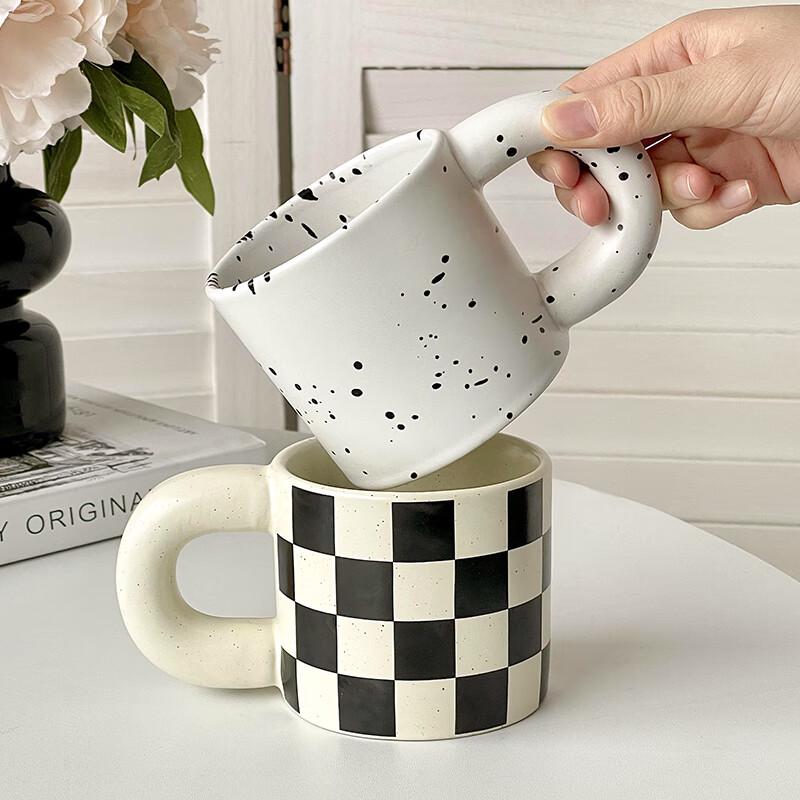 Ins-Style Chessboard Ceramic Mug with Coaster