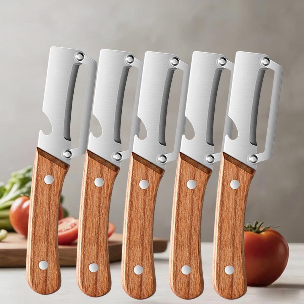 Pelador de Cocina Multifunción de Acero Inoxidable Específico para Cocina para Cortar Frutas y Verduras con Mango de Madera/Acero