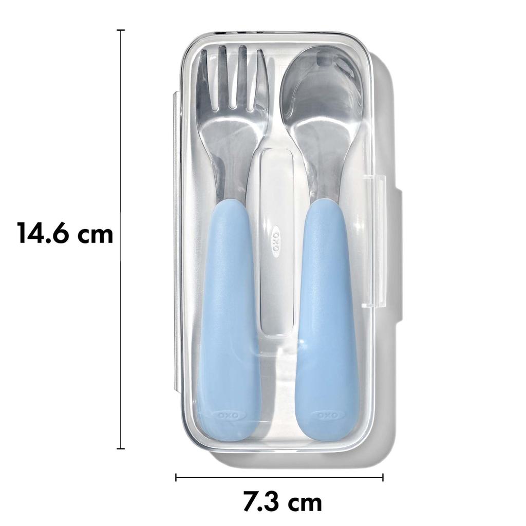 OXO Tot Spoon Fork Set with Dusk Dishwasher Easy 61165100 & Case, Design, Safe, Grip,