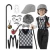 New Kids 100 Days of School Costume for Boys Halloween Old Man Costume Hat Glasses Wig and Grandpa Vest Cane Full Set Child