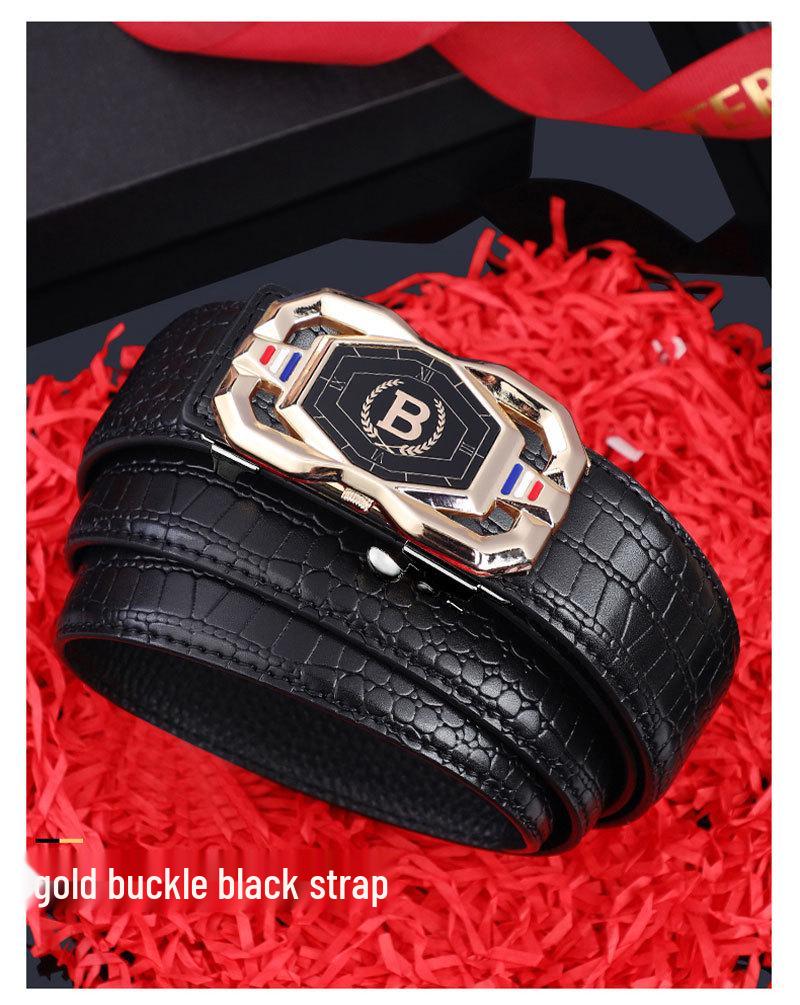 Men's Genuine Crocodile Pattern Leather Belt with Automatic Buckle - Stylish Casual Business Accessory