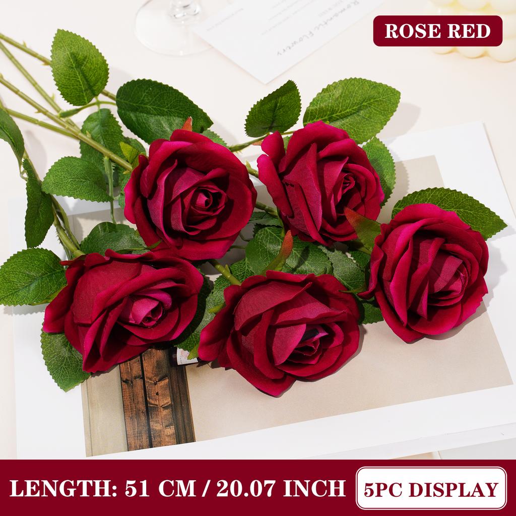 3/5 Stück 51 cm künstlicher Rosenstrauß aus rotem Samt, ideal für Heimdekoration, Partys, Tischdekoration, Valentinstag, Hochzeiten und DIY-Projekte