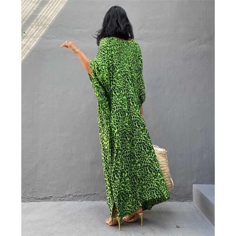 Strandkleid mit Leopardenmuster und Polka Dots in Übergröße für Damen, locker geschnitten, lang, zum Überziehen, Badeanzug