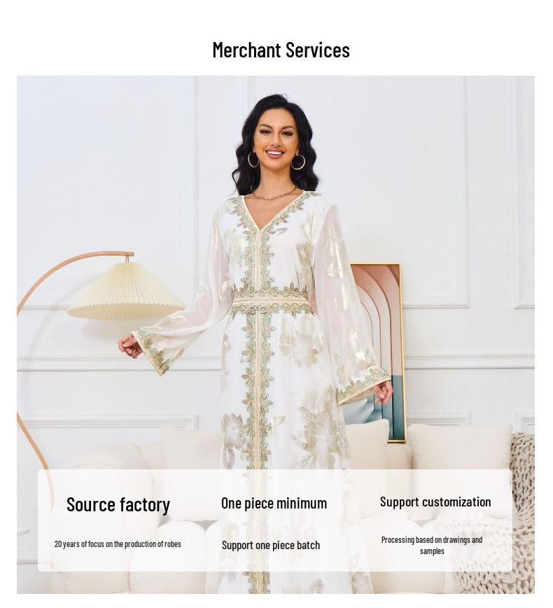Women's Dubai Evening Long Dress with Hot Stamping - European & American Fashion Muslim Travel Wear